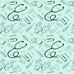 Vector seamless pattern with medicine things.