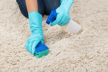 Woman Hands Rubbing Carpet