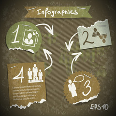 infographics with torn pieces of paper in vintage style scrapboo
