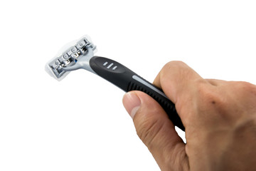 holding shaving razor  isolated on white background
