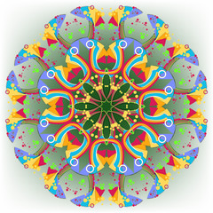 abstract circular pattern of multicolored geometric shapes