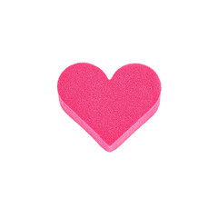 pink facial sponge isolated on white background, heart shape