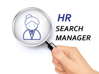 HR search manager words showing through magnifying glass