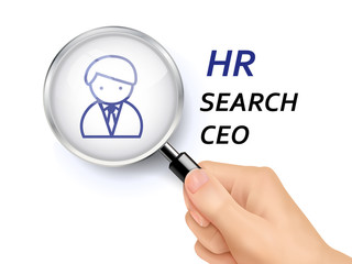 HR search CEO words showing through magnifying glass