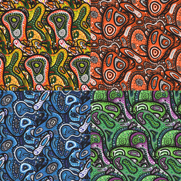 Set of seamless pattern of small spots, dots and paisley in Afri