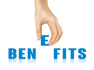 benefits word taken away by hand