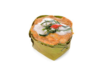steamed curry paste cake on white background