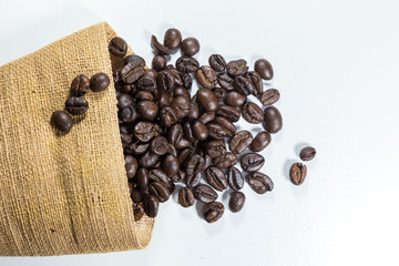 close up coffee beans on white background