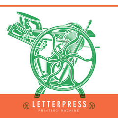 Letterpress overprint vector design. Vintage printshop logo. Old