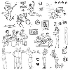 People taking pictures. Doodles.