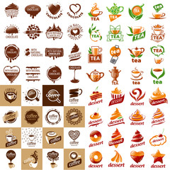 Fototapeta na wymiar large set of vector logos hot drinks and desserts