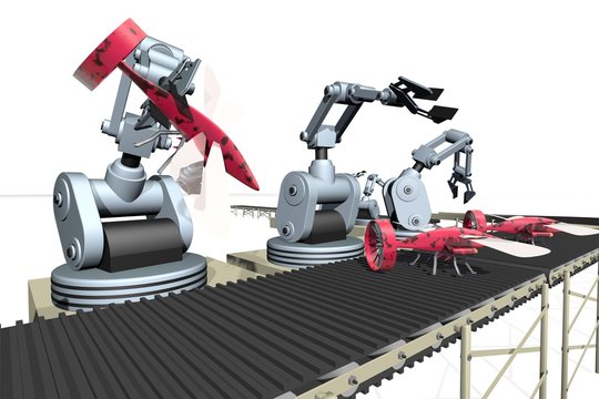 Fabricage van speelgoed vliegtuig door robot