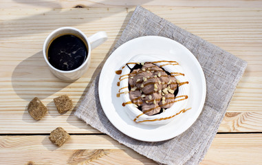 White meringues with brown chocolate stripes
