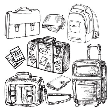 hand drawn set travel bags