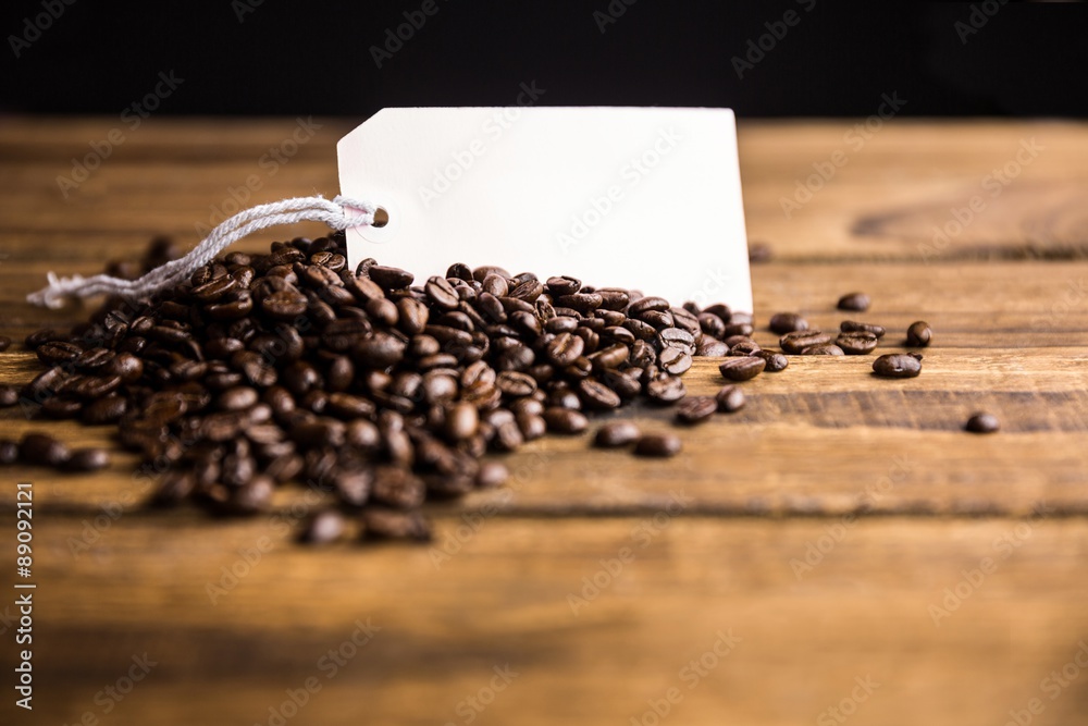 Poster coffee beans on a table with tag