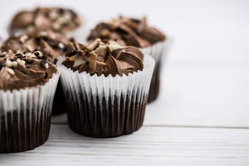 Chocolate cupcakes on a table