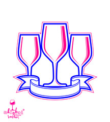 Classic vector three goblets with curvy ribbon, party and celebr