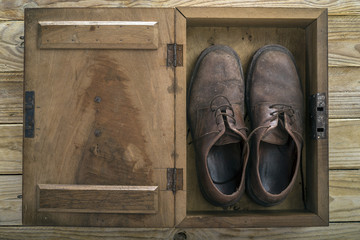 Old Shoes in Wooden Box