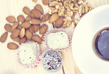 Homemade candy with coconut powder