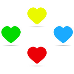 Four colored hearts with shadow
