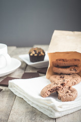 cookie on wooden table. film style.