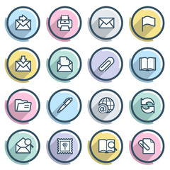 Fototapeta premium Email contour icons on color buttons. Flat design.
