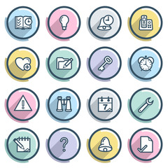 Organizer contour icons on color buttons. Flat design.