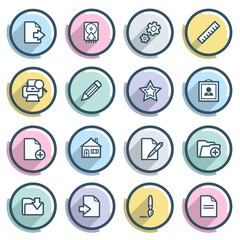 Document contour icons on color buttons. Flat design.
