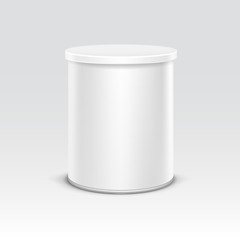 White tin box packaging container for tea coffee isolated vector