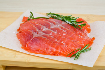 Sliced salmon