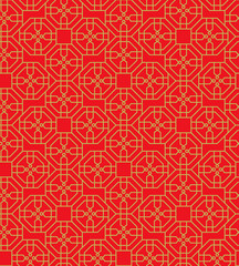 Golden seamless Chinese window tracery polygon geometry line pattern background.
