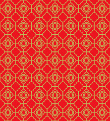 Golden seamless Chinese window tracery diamond square geometry line pattern background.
