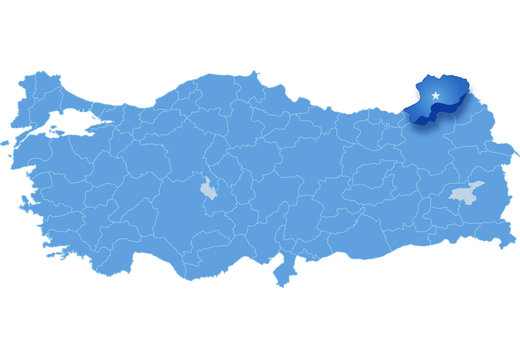 Map of Turkey, Artvin