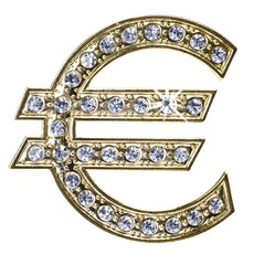 goldenes Eurozeichen mit Diamanten besetzt