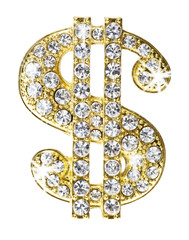goldenes Dollarzeichen mit Diamanten besetzt