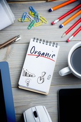 Organic against notepad on desk