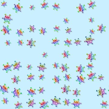 Colorful snow flakes pattern on blue