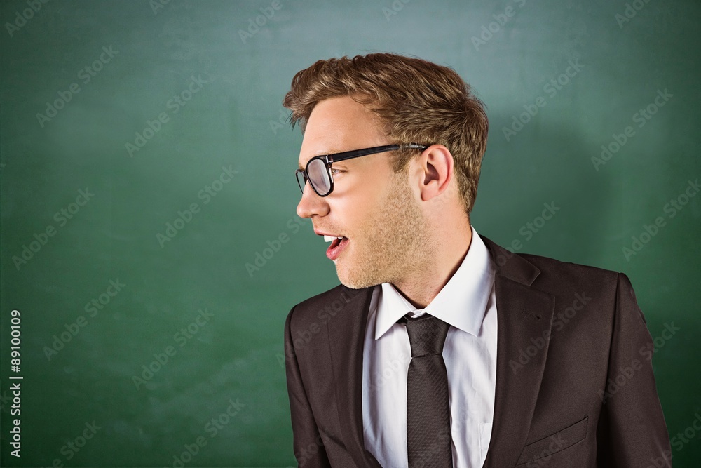 Poster Composite image of young handsome businessman looking away