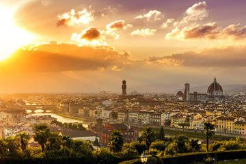 Florence at a beautiful sunset from Piazzale Michelangelo (Tuscany, Italy)