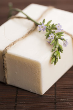 Lavender soap with lavender flowers