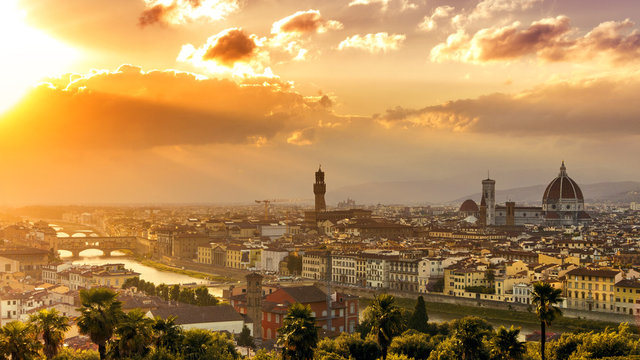 Florence at a beautiful sunset from Piazzale Michelangelo (Tuscany, Italy)