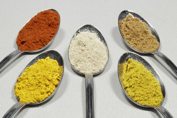 Colorful selection of spices powder