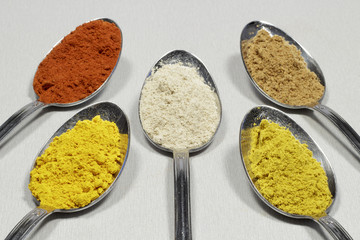 Colorful selection of spices powder