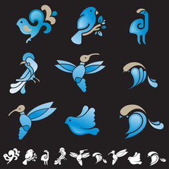Set of icons with birds silhouettes