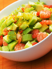 Shrimps salad with avocado and cucumbers