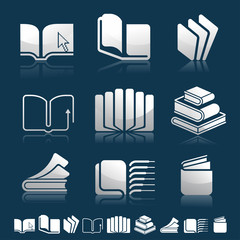 Set of icons with books silhouettes