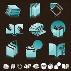 Set of icons with books silhouettes