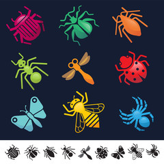Set of icons with insects silhouettes.