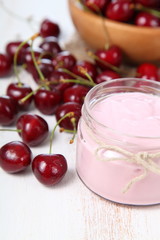 Cherry yogurt and ripe cherry