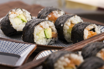 Sushi - Salmon rolls served on a plate